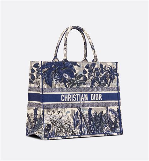 Dior Book Tote Blue Dior Palms Embroidery 